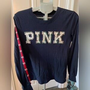 PINK Victoria's Secret Long Sleeve Shirt - Navy with Sequin Logo